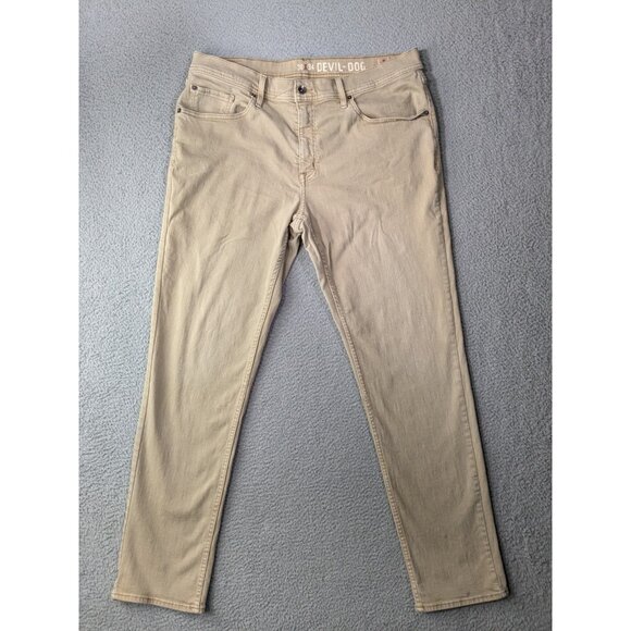 Devil Dog Athletic Pants 36x34 (Fits 37x32.5) Sanforized Shrunk Jeans Style Tan - Picture 1 of 16